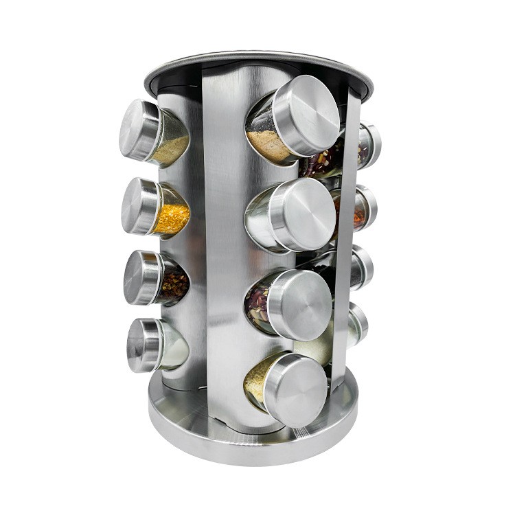 厨房用品不锈钢调味瓶套装 16个调味瓶带旋转架可旋转胡椒罐详情图1