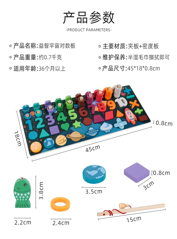 The wooden educational universe logarithm board is highly entertaining with rich colors. It can exercise babies' hand-eye coordination, visual ability, logical thinking ability, early education enlightenment training, and is a parent-child game detail image 2