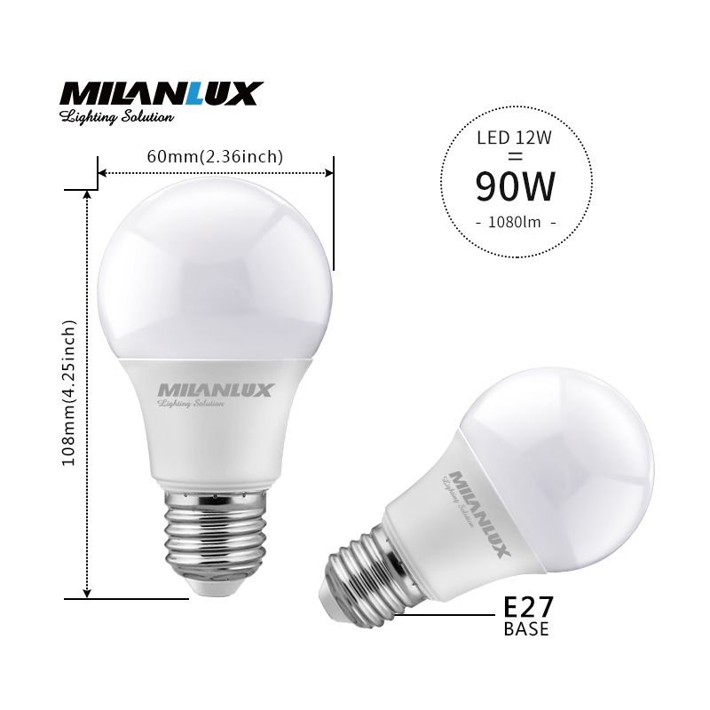 LED 12W 球泡灯 白光6500K E27灯头 高流明高亮节能灯产品图