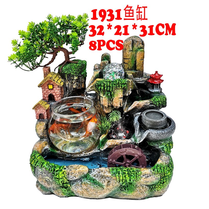 1932厂家直销树脂流水鱼缸仿真松树加温器净化空气送礼佳品详情图2