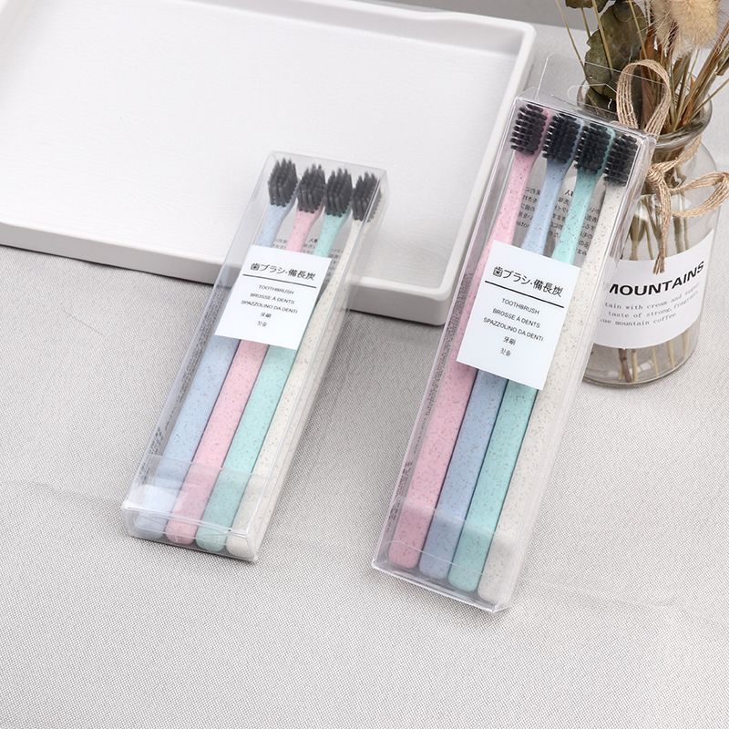 Wechat Business Explosive Japanese Non-Printing 4 Loaded Wheat Straw Adult Bamboo Charcoal Soft Bristles Toothbrush Manufacturers Wholesale Application Scenario