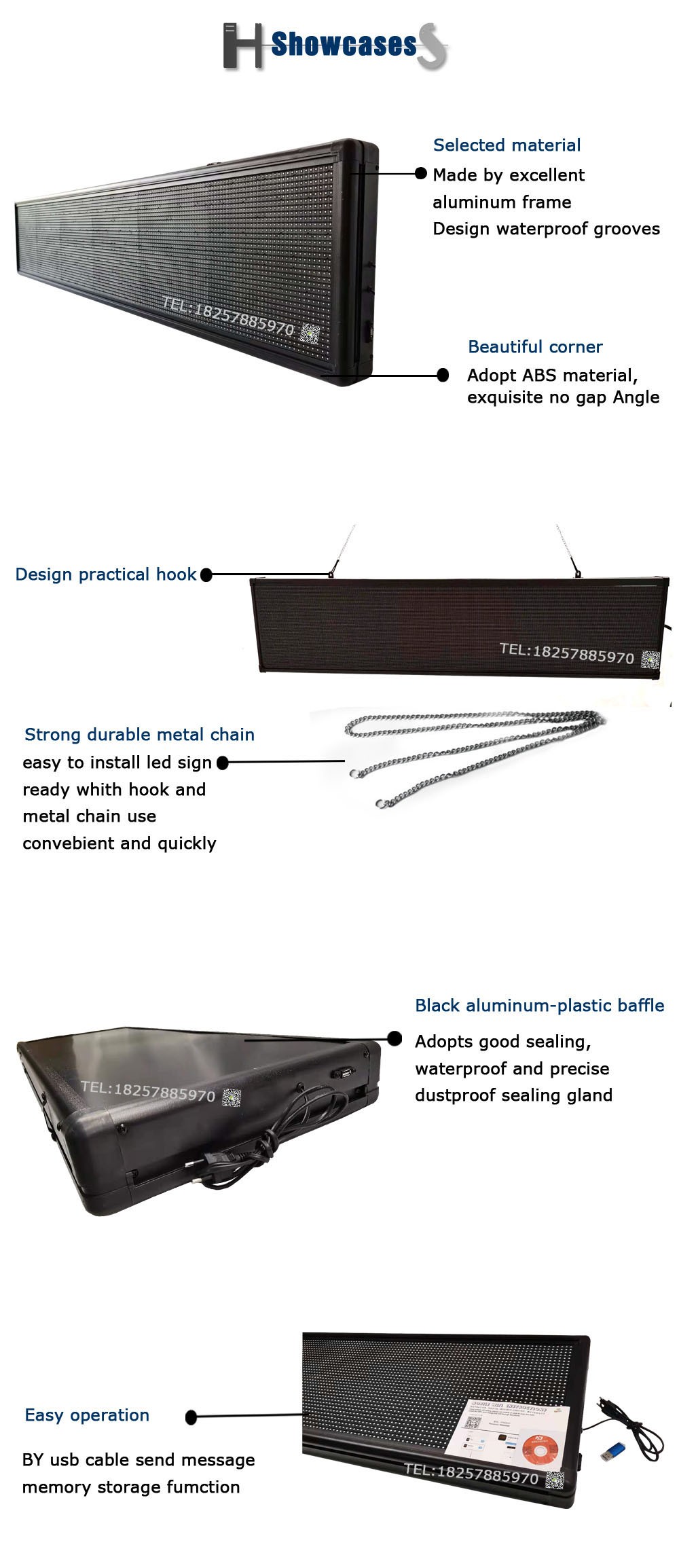 LED显示屏户外电子门头广告牌滚动字幕P10单双色室内七彩手机wifi控制详情图2