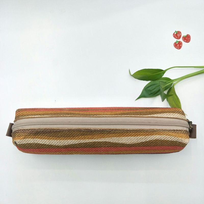 布禾初  条纹麻布方形布艺笔袋 办公学习用品收纳包 厂直销可定制详情4