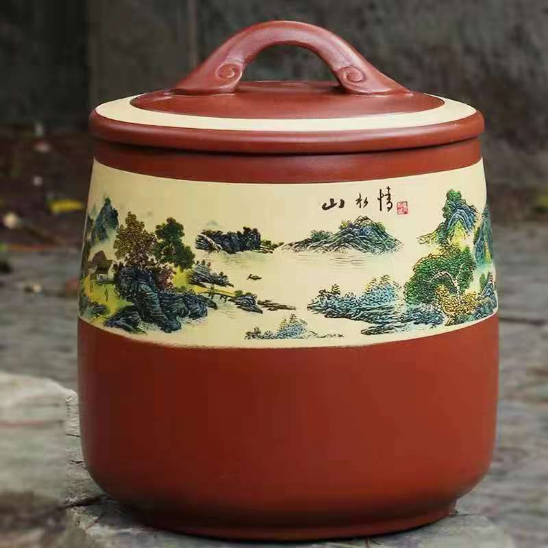 宜兴原矿紫砂茶叶罐大号普洱茶饼密封储茶缸特大陶瓷白散茶存茶罐18