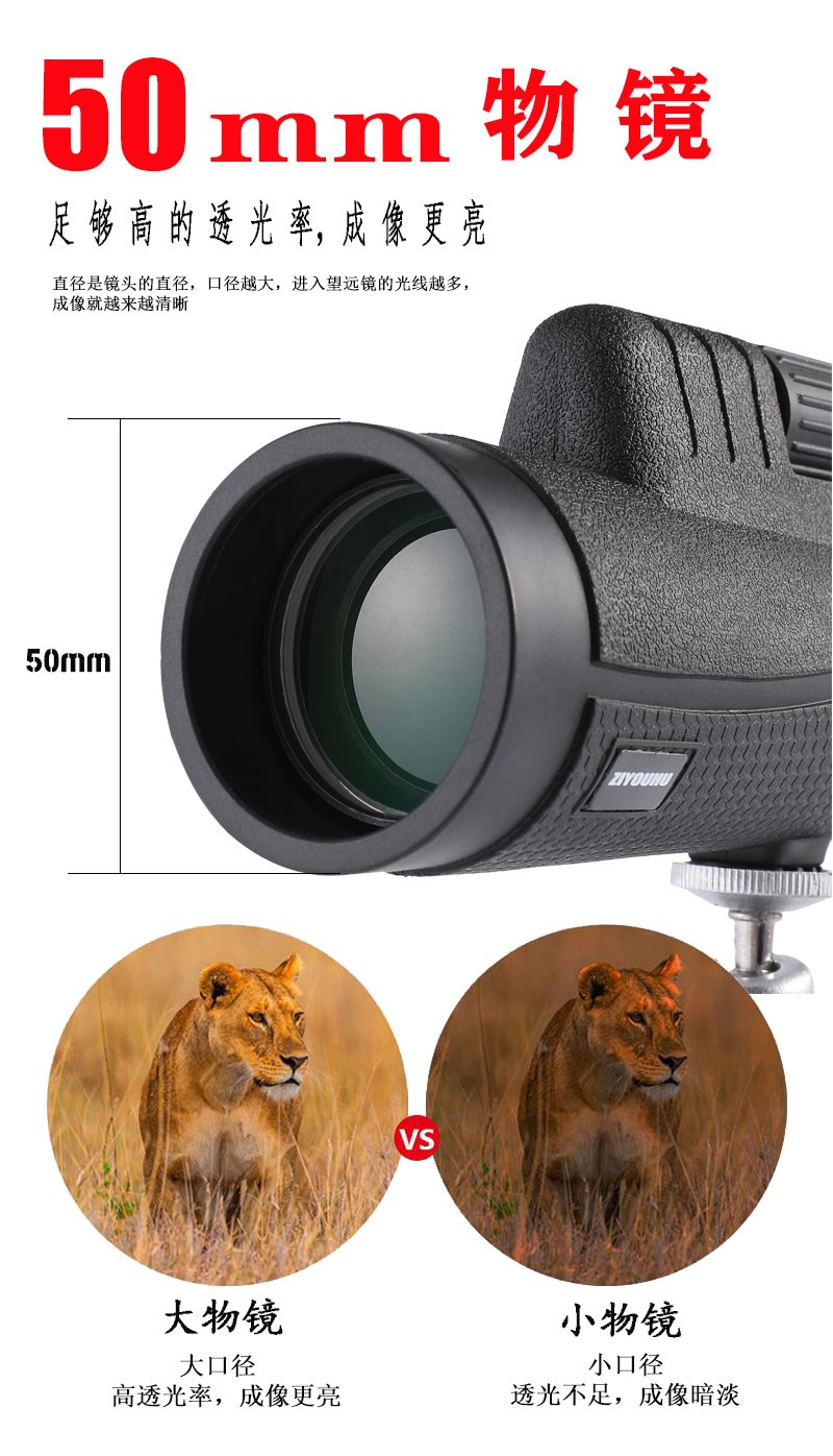 The new ZIYOUHU monocular 12x50 large eyepiece mini portable high-definition night vision photography telescope detail image 3