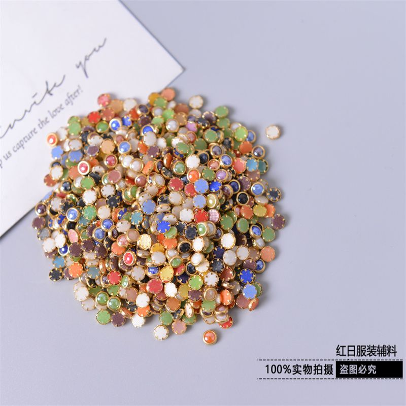 6MM混彩包边珍珠烫钻/半圆珍珠/仿韩美甲材料/包边钻/陶瓷包边烫钻