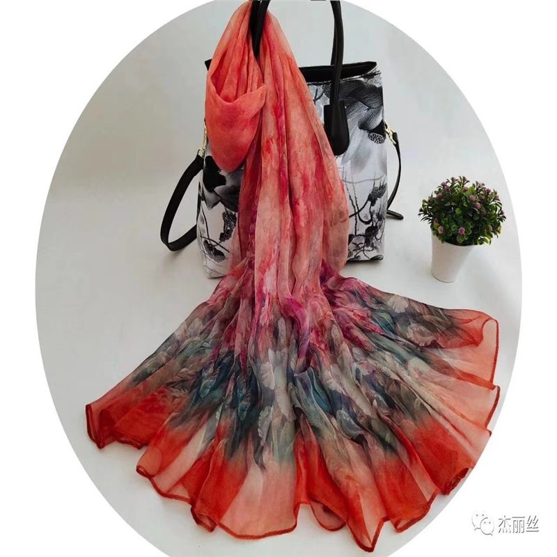 春夏季百搭风富贵花开方巾印花丝女护颈围巾防晒透气丝巾18图