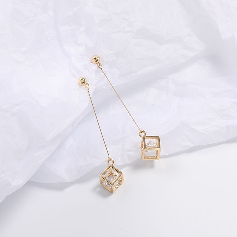 DIY手工手链饰品配件小方块方形耳饰耳环镶钻人造锆石吊坠材料