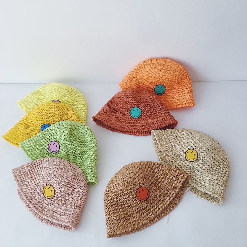 儿童草帽新款夏季韩版笑脸男童女童简约时尚防晒遮阳渔夫帽