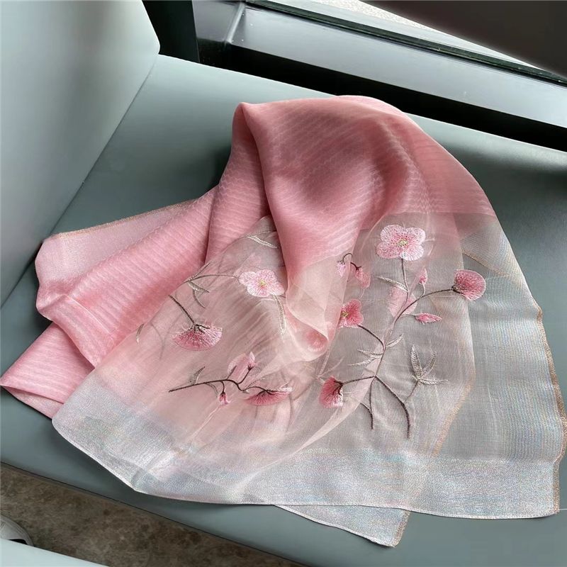 春夏季百搭风富贵花开方巾印花丝女护颈围巾防晒透气丝巾1049