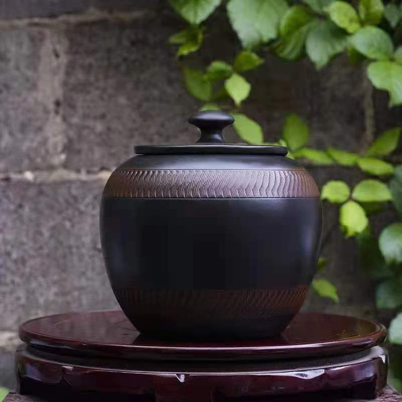 宜兴原矿紫砂茶叶罐大号普洱茶饼密封储茶缸特大陶瓷白散茶存茶罐13