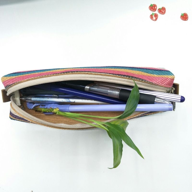 布禾初  条纹麻布方形布艺笔袋 办公学习用品收纳包 厂直销可定制详情5