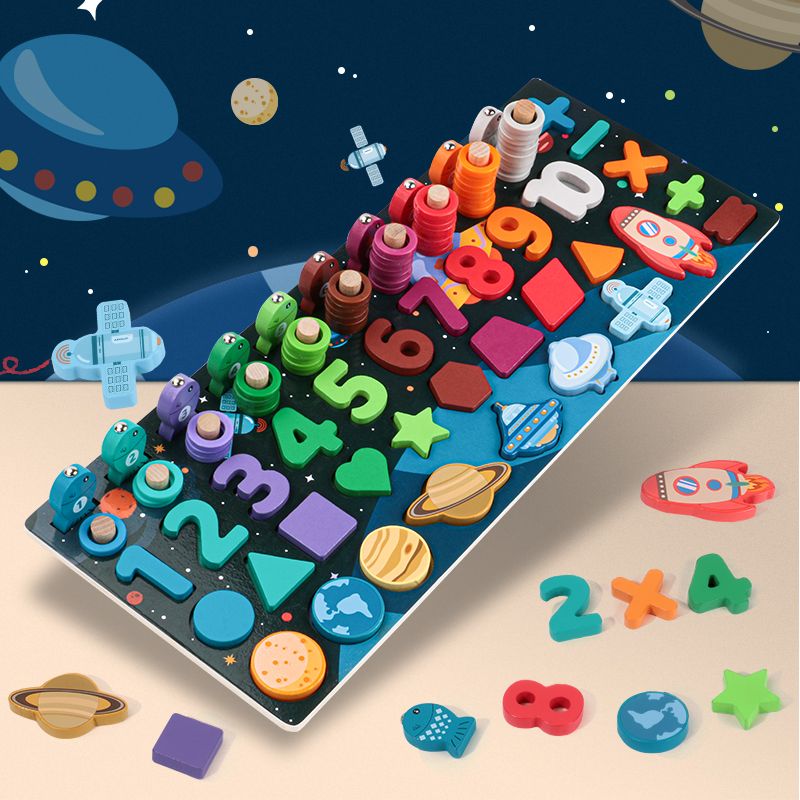 The wooden educational universe logarithm board is highly entertaining with rich colors. It can exercise babies' hand-eye coordination, visual ability, logical thinking ability, early education enlightenment training, and is a parent-child game