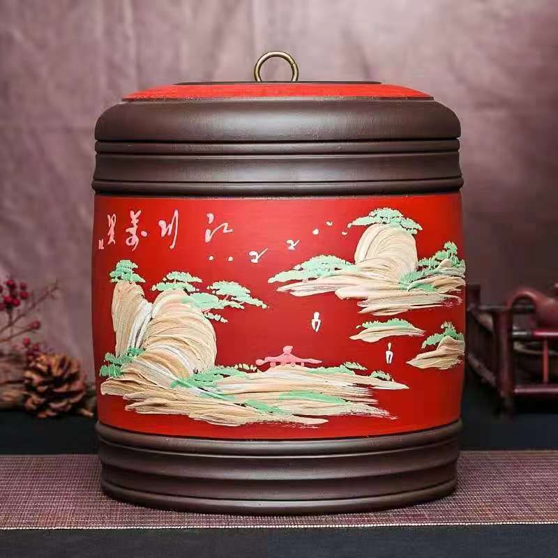 紫砂茶叶罐半斤装小号防潮密封罐手工家用普洱散茶高端存储罐空罐9
