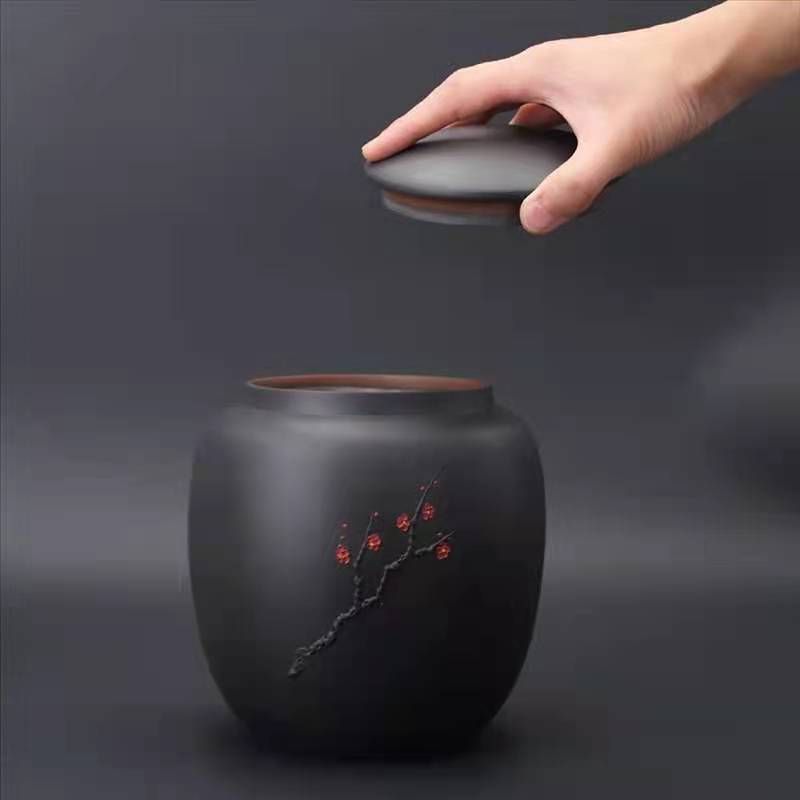 宜兴大号紫砂茶叶罐普洱密封复古茶缸存储陶瓷罐家用醒茶散茶饼罐5