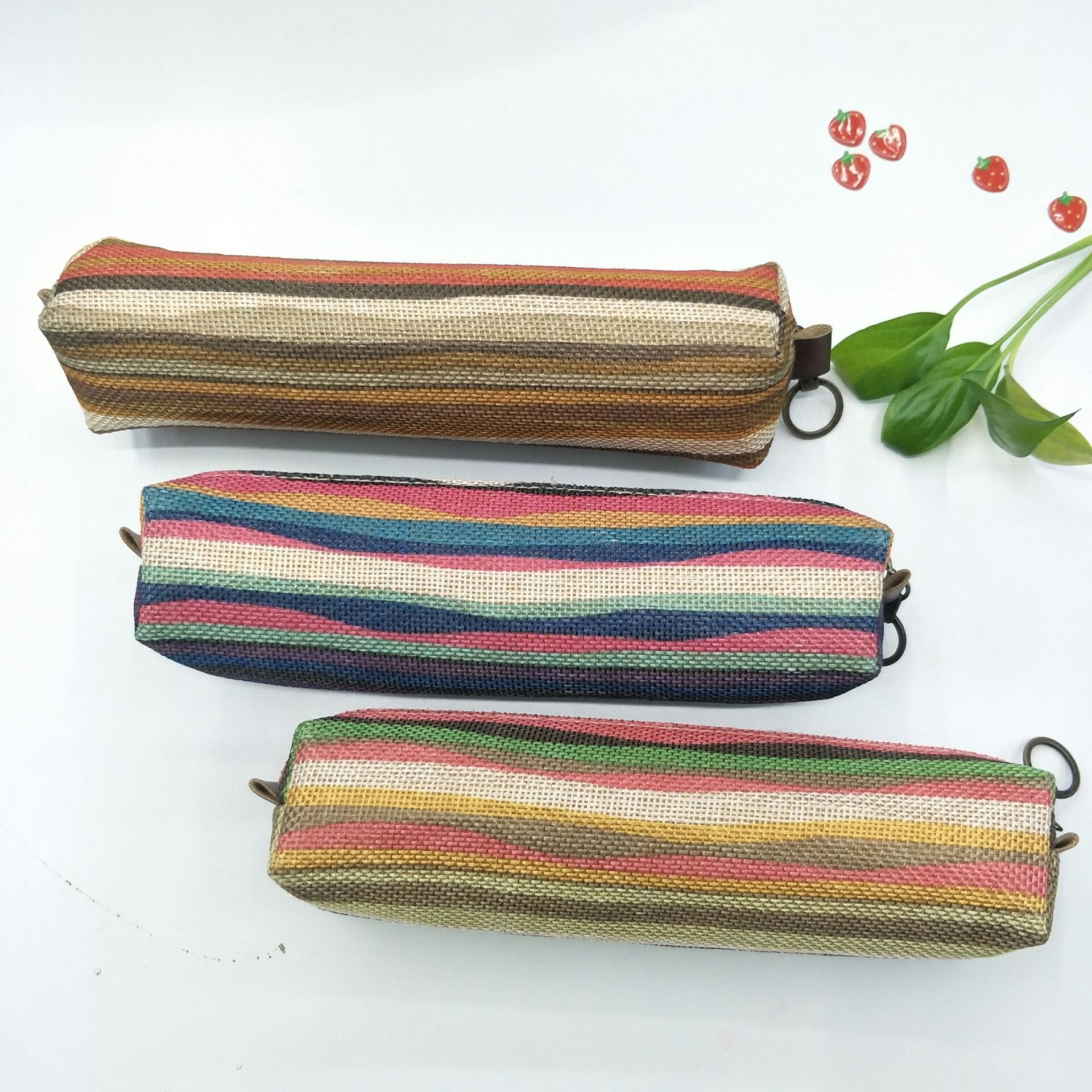 布禾初  条纹麻布方形布艺笔袋 办公学习用品收纳包 厂直销可定制图