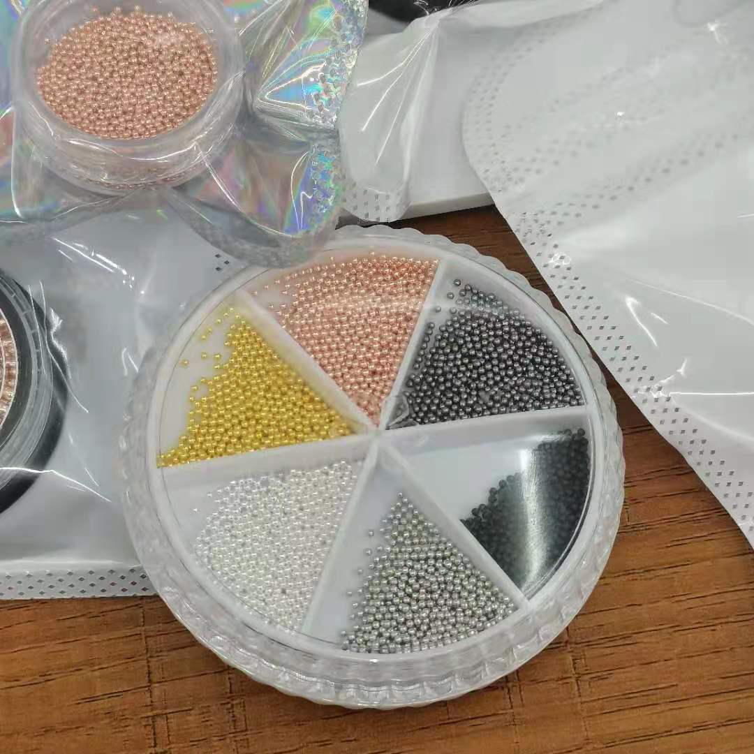 0.8 Japanese style popular nail art accessory steel ball six-color mixed accessory box, non-fading DIY decorative item, rich color nail art accessory Specification drawing