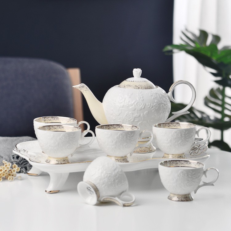 Ceramic water sets for export, ceramic gifts, European-style light luxury living room household cups, cups, cold water kettles, coffee sets, cups and plates, embossed single cups detail image 10