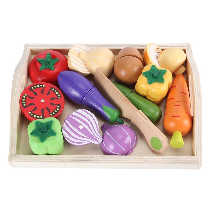 Wooden children's puzzle early teach every family toy simulation fruit cutting see the game vegetable cutting music wholesale details Picture