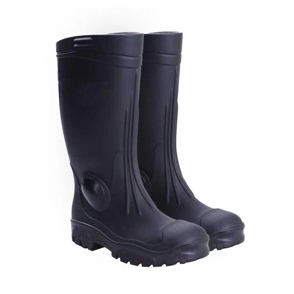 防水防滑防油脂耐化学性重型工业雨靴加厚款双钢全黑雨鞋