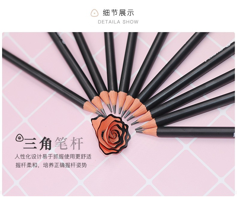 HB triangular rod black dip pencils 12-piece set, safe, lead-free and non-toxic for primary school students, available for customization from a manufacturer detail image 2