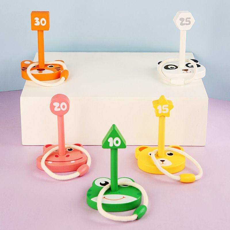 厂家直供儿童益智木制套圈圈游戏 趣味亲子互动动手动物套环玩具