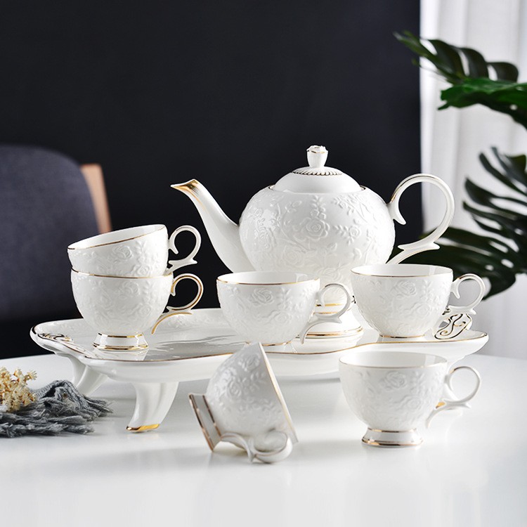 Ceramic water sets for export, ceramic gifts, European-style light luxury living room household cups, cups, cold water kettles, coffee sets, cups and plates, embossed single cups detail image 5