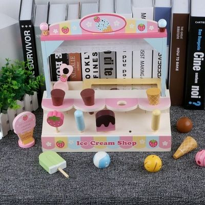 Wooden role-playing simulation ice cream vending machine, girls and children shopping cart, toy supermarket, 2-6 years old babies Specification image