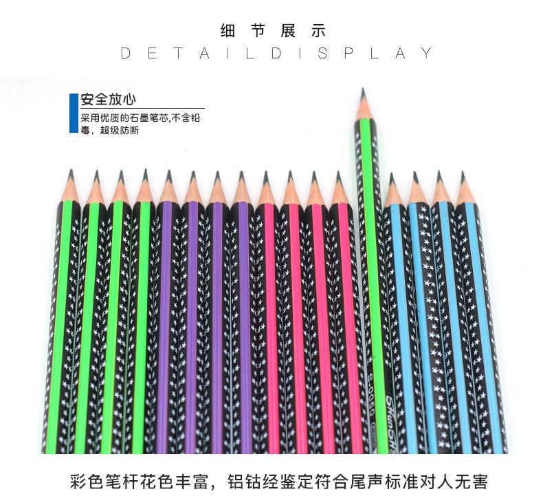 2020 New model of pencil, a safe and environmentally friendly writing pen for primary school students, 144 pieces of HB pencils in a box with a triangular rod detail image 2