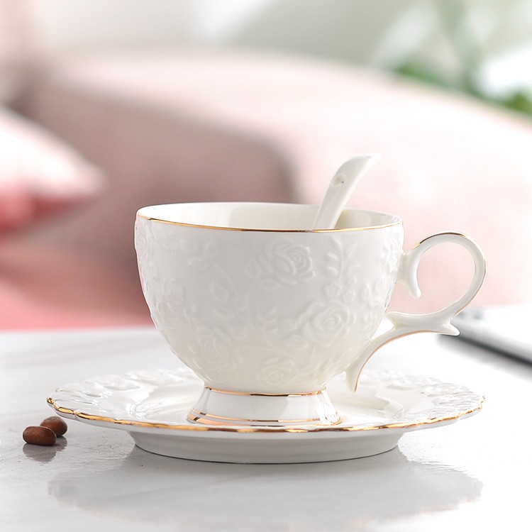 Ceramic water sets for export, ceramic gifts, European-style light luxury living room household cups, cups, cold water kettles, coffee sets, cups and plates, embossed single cups detail image 9