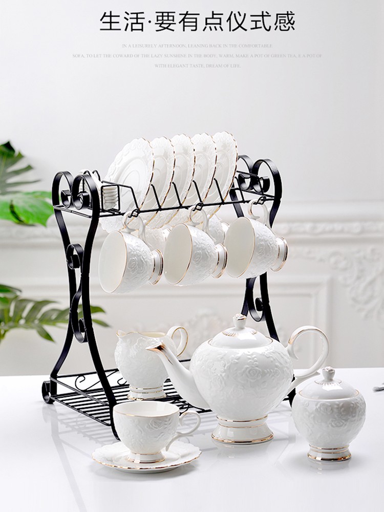 Ceramic water sets for export, ceramic gifts, European-style light luxury living room household cups, cups, cold water kettles, coffee sets, cups and plates, embossed single cups detail image 12