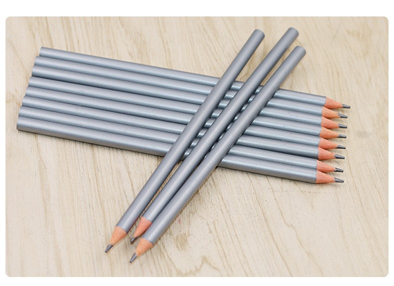 The manufacturer supplies hb silver wooden pencils with custom logos, 12-piece packs, which are safe, environmentally friendly and not easy to break detail image 6