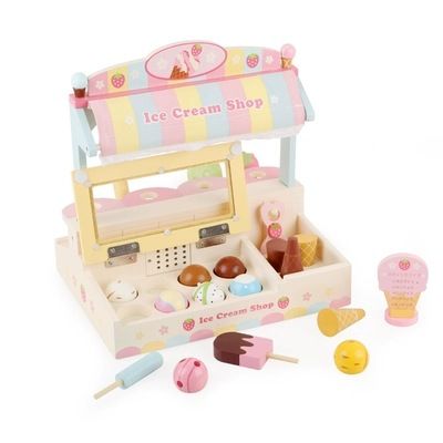Wooden role-playing simulation ice cream vending machine, girls and children shopping cart, toy supermarket, 2-6 years old babies