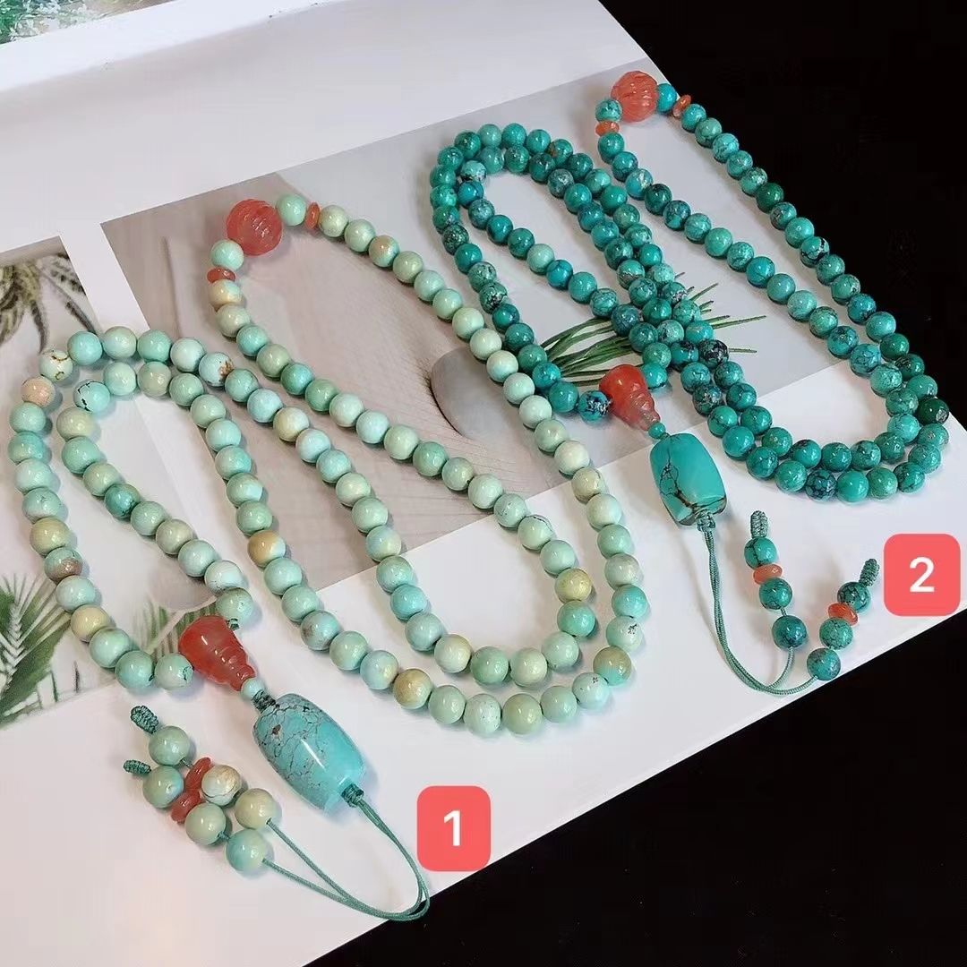 湖北原矿三无圆珠多圈手链 百搭两用款 高瓷蓝性价比高 点缀高品质绿松桶珠背云