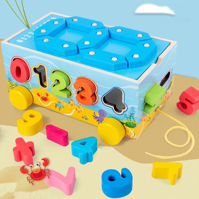 New children's puzzle early education digital cognition matching geometric shapes with hand-pulled trailer building toys Application Scenario
