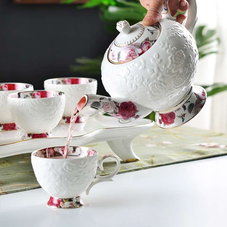 Ceramic water sets for export, ceramic gifts, European-style light luxury living room household cups, cups, cold water kettles, coffee sets, cups and plates, embossed single cups detail image 1