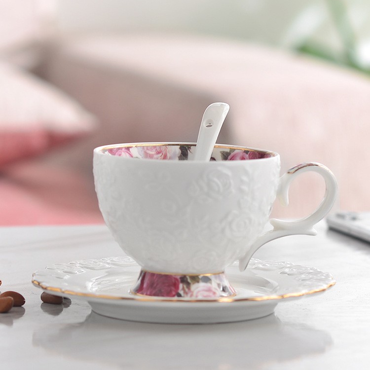 Ceramic water sets for export, ceramic gifts, European-style light luxury living room household cups, cups, cold water kettles, coffee sets, cups and plates, embossed single cups detail image 3