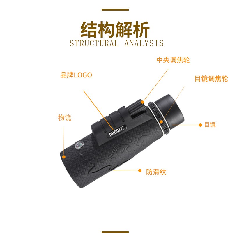 ZIYOUHU high-power monocular 60x60 high-definition green film telescope, low-light night vision with compass for outdoor use detail image 4