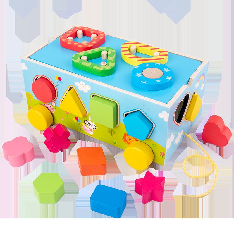 New children's puzzle early education digital cognition matching geometric shapes with hand-pulled trailer building toys Specification drawing
