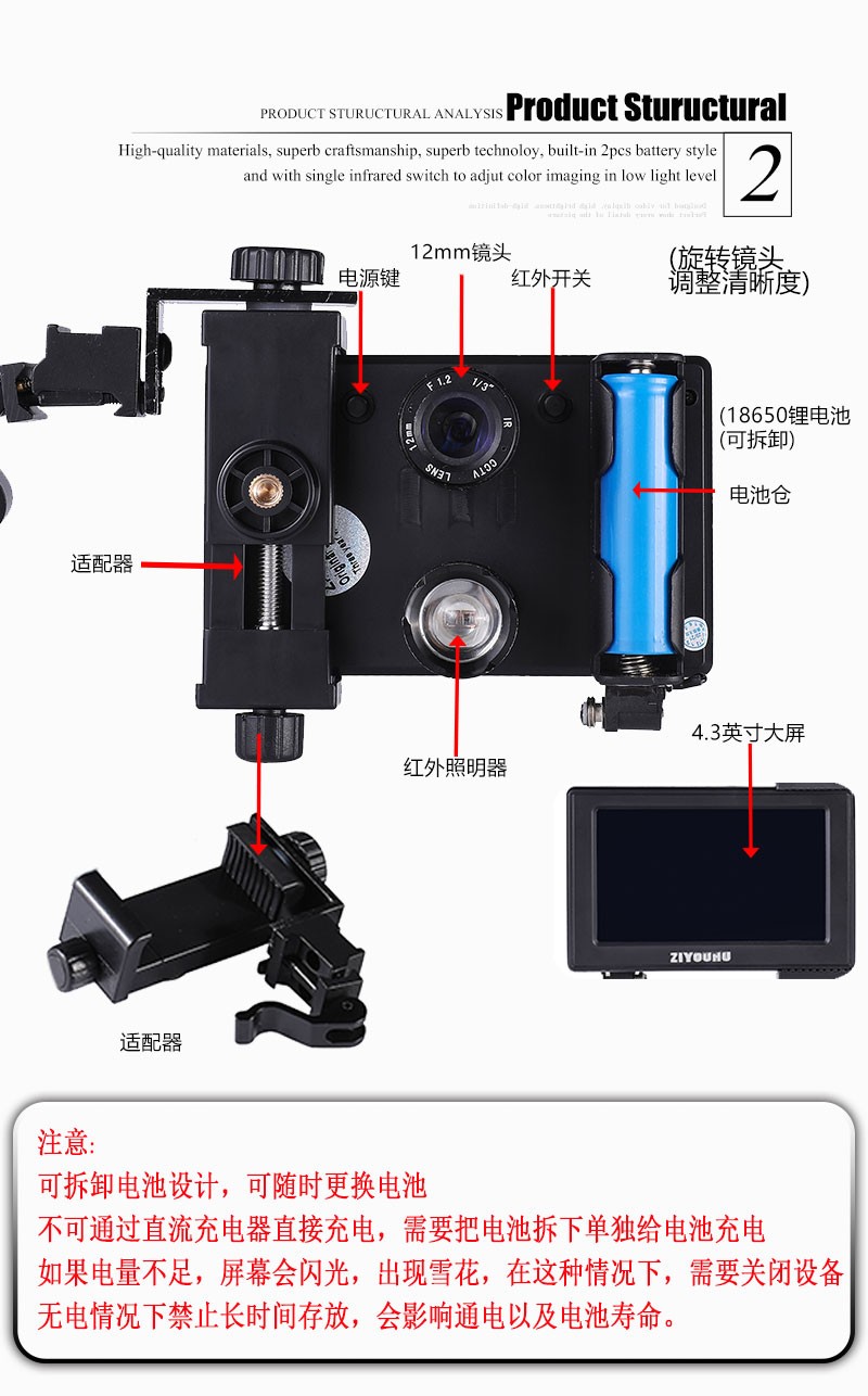 ZIYOUHU大屏数码夜视仪TM-005高清大屏激光红外套瞄夜视仪可DIY detail image 13