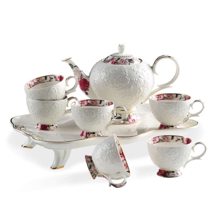 Ceramic water sets for export, ceramic gifts, European-style light luxury living room household cups, cups, cold water kettles, coffee sets, cups and plates, embossed single cups detail image 2