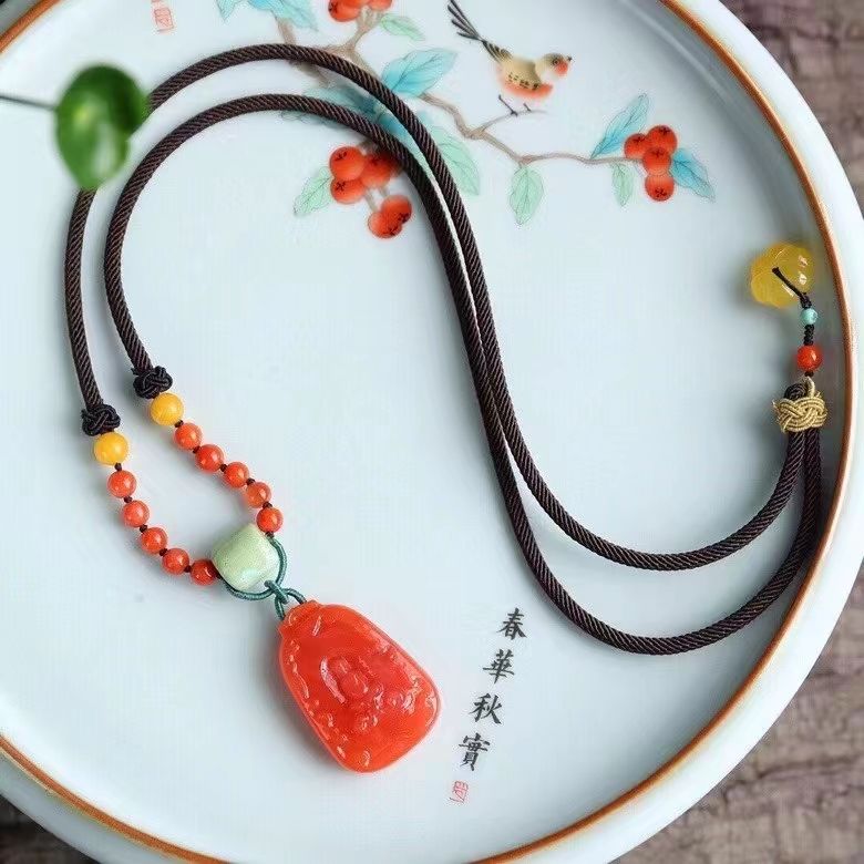 精品四川南红锁骨链 毛衣链 搭配天然南红吊坠  规格34*23mm 12.4克