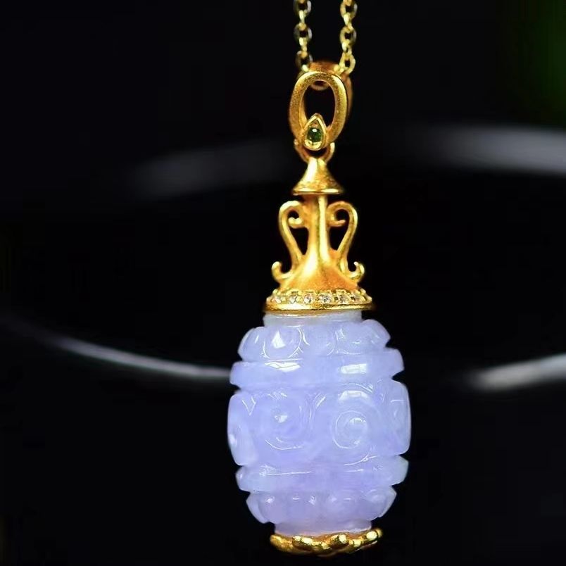 天然A货翡翠紫罗兰锁骨链 925银古法金镶嵌 色泽浓郁 种水一流 尺寸3.*12.5mm