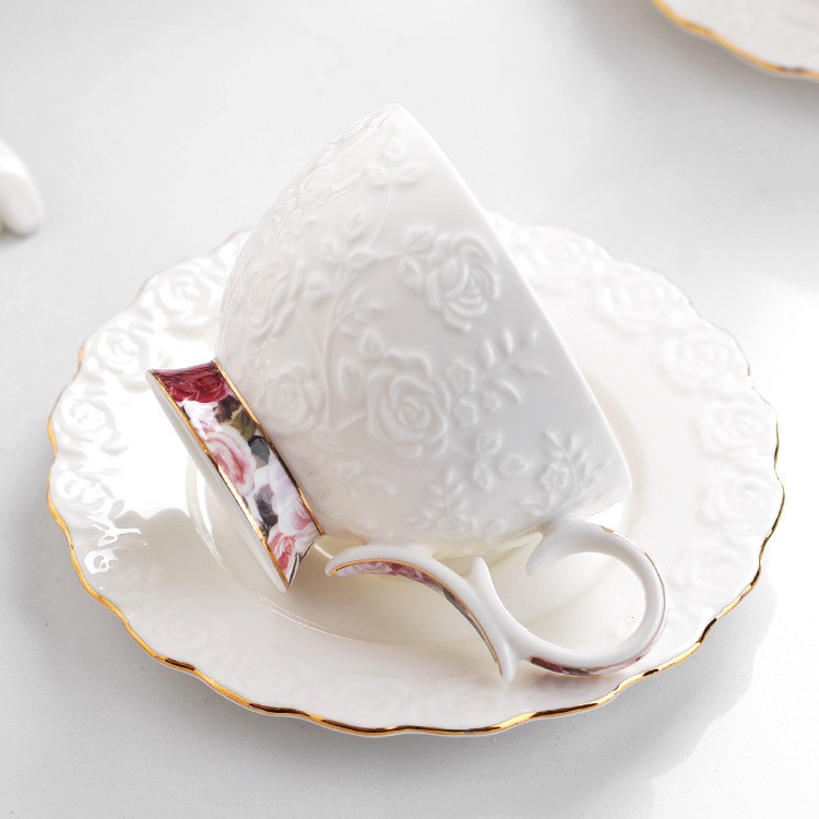 Ceramic water sets for export, ceramic gifts, European-style light luxury living room household cups, cups, cold water kettles, coffee sets, cups and plates, embossed single cups detail image 7