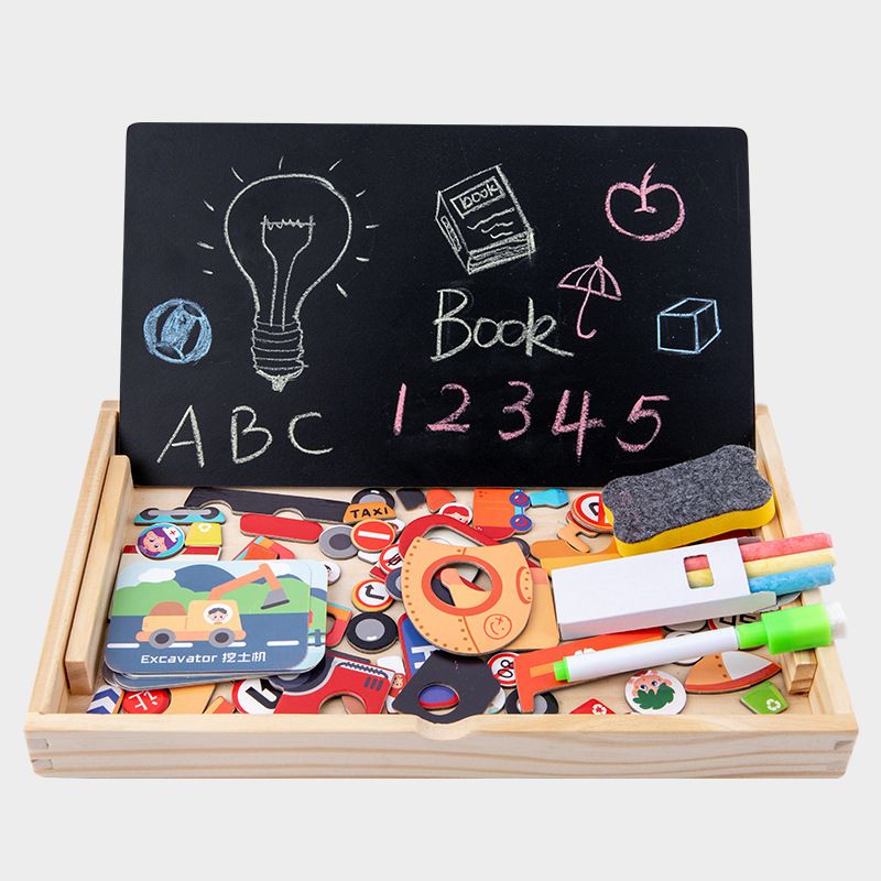Multi-functional vehicle magnetic puzzle sticker board puzzle baby early education creative wooden puzzle toy