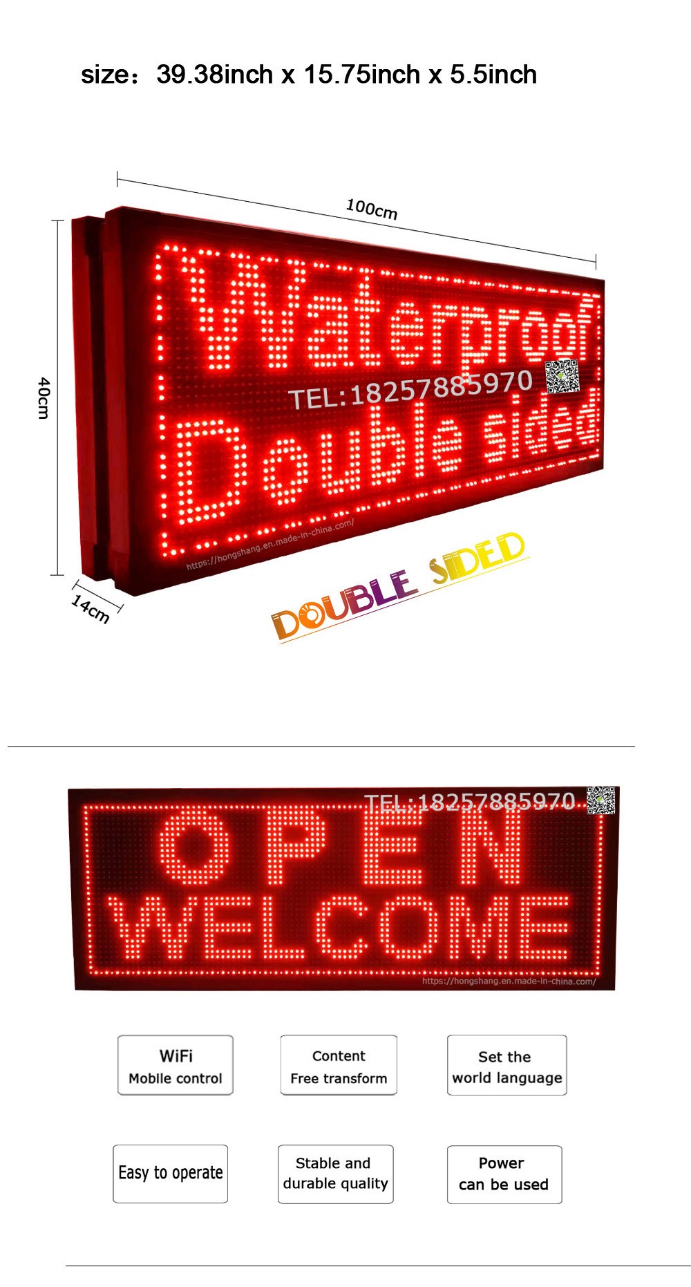 广告显示双面滚动LED广告牌混色彩门头广告设计批发外贸热销品字幕显示屏世界文字详情图3