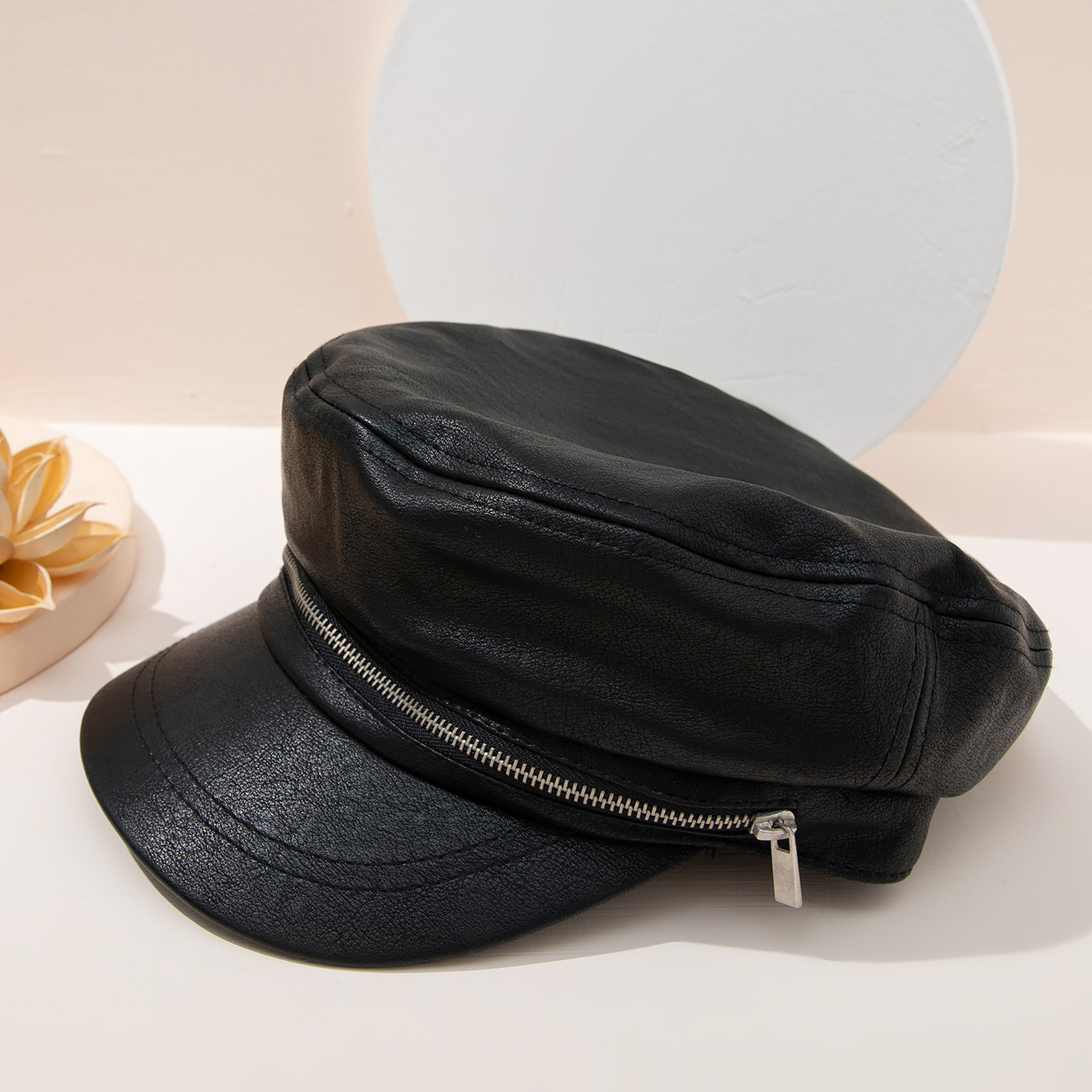 PU zipper military cap