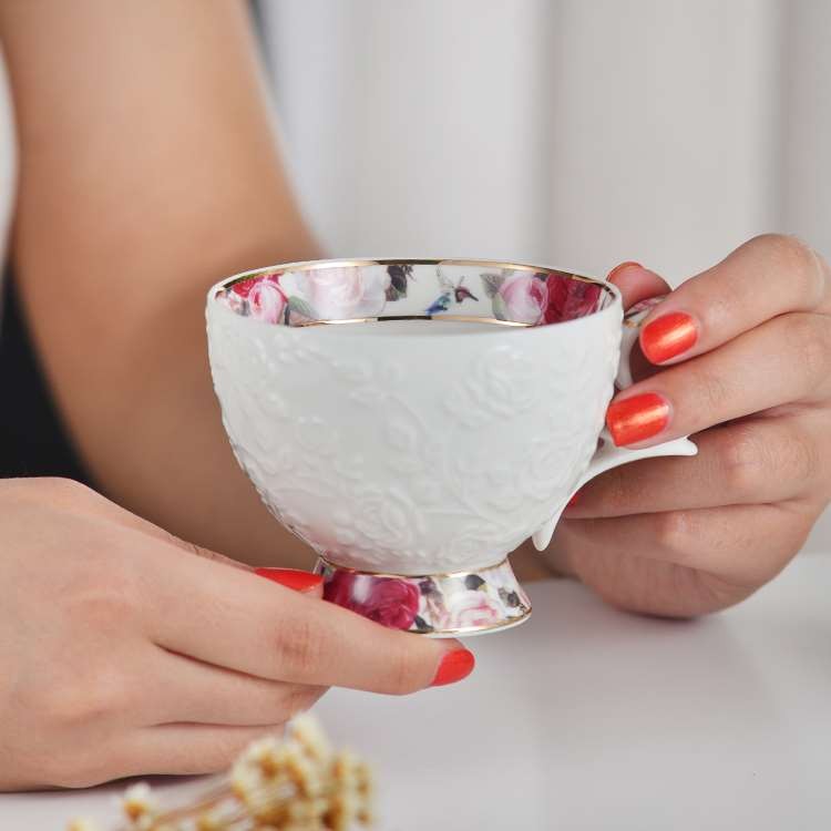 Ceramic water sets for export, ceramic gifts, European-style light luxury living room household cups, cups, cold water kettles, coffee sets, cups and plates, embossed single cups detail image 6