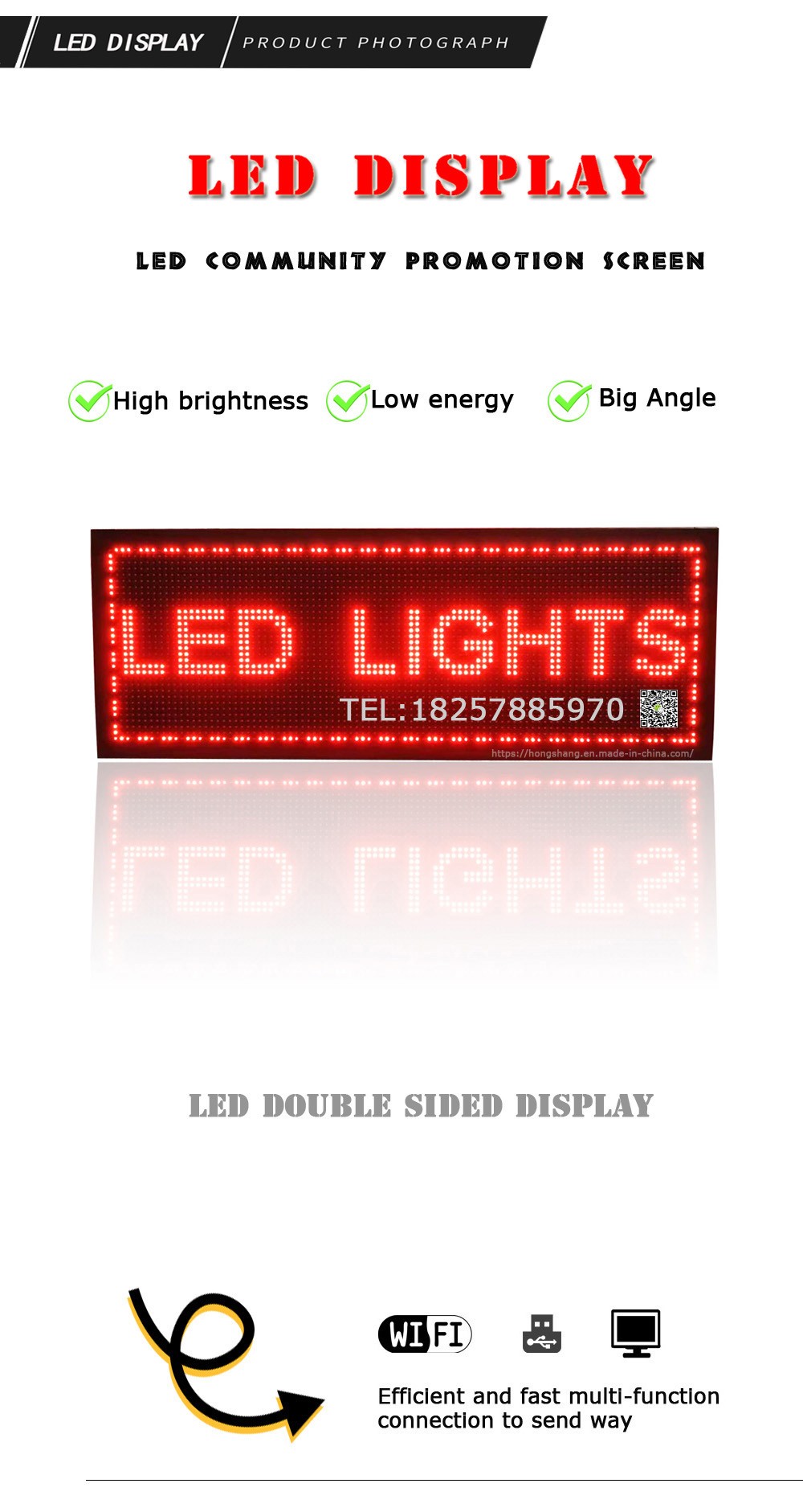 广告显示双面滚动LED广告牌混色彩门头广告设计批发外贸热销品字幕显示屏世界文字详情图1