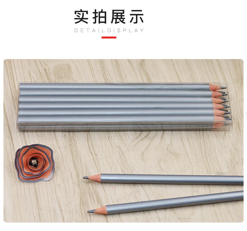 The manufacturer supplies hb silver wooden pencils with custom logos, 12-piece packs, which are safe, environmentally friendly and not easy to break detail image 2